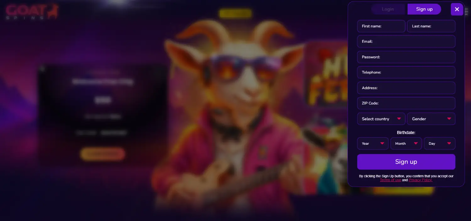 goatspins registration page
